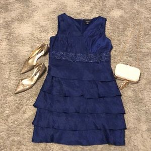 Bright blue formal dress with beading size 14